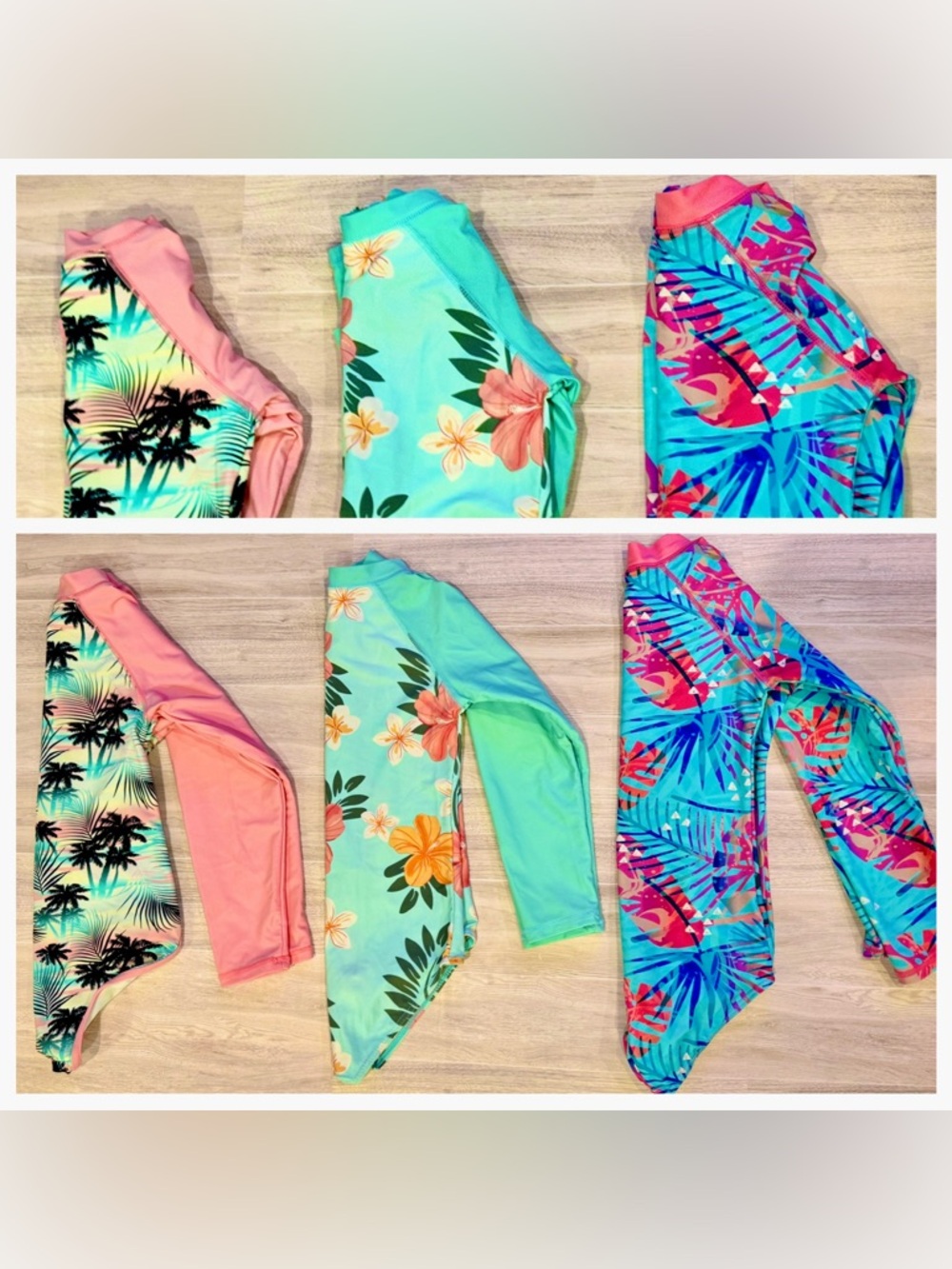 Set of 3 - Girls’ Rashguard Swim / Bathing Suits - Zip Up - US size 7-9